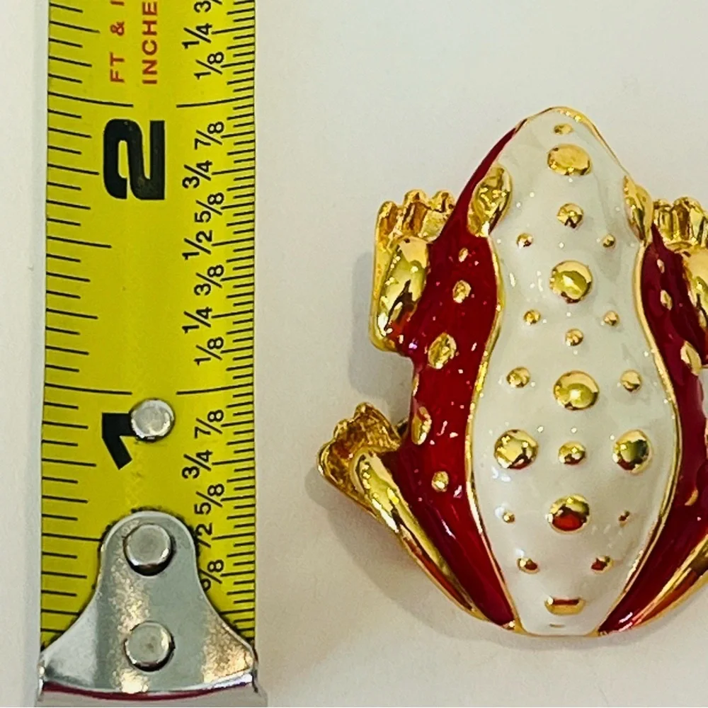 Gold and Red Enamel Frog Brooch